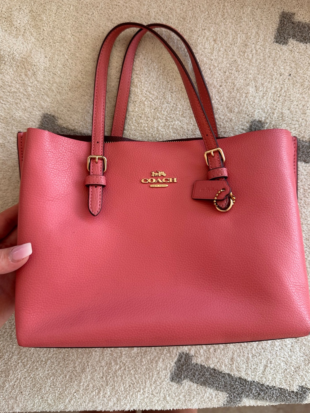 COACH mollie tote Pink Leather Tote with Gold Hardware no long strap